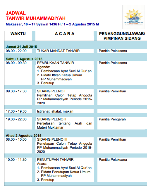 Berikut Jadwal Tanwir dan Muktamar Muhammadiyah 47 